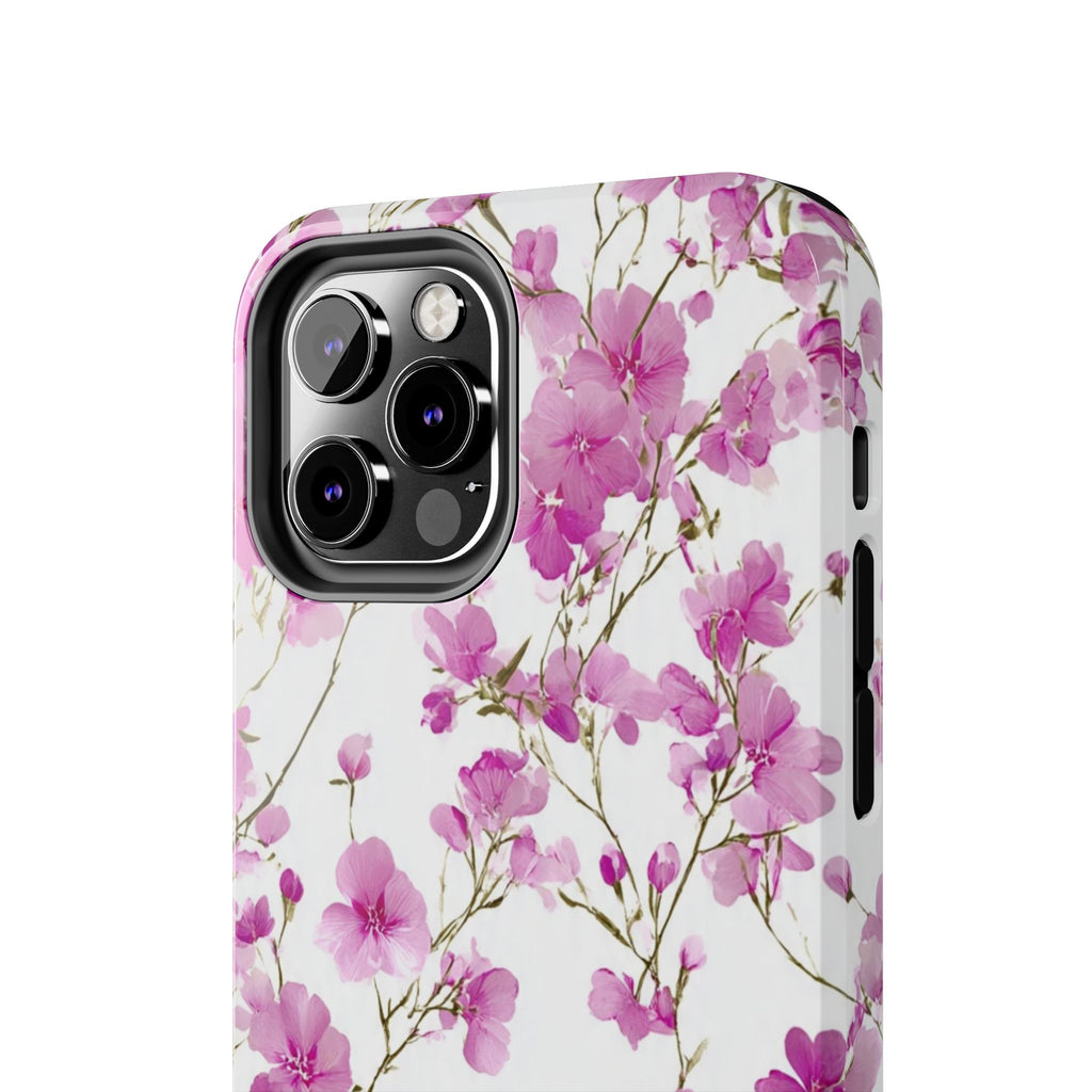 Floral Pink Blossoms Tough Phone Case — Durable Protective Phone Cover with Watercolor Cherry Blossom Design