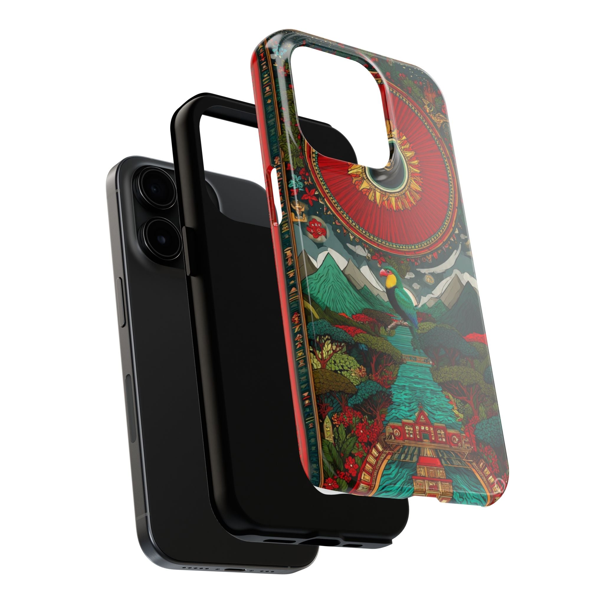 Tough Phone Case — Vibrant Tropical Mountain Bird Design