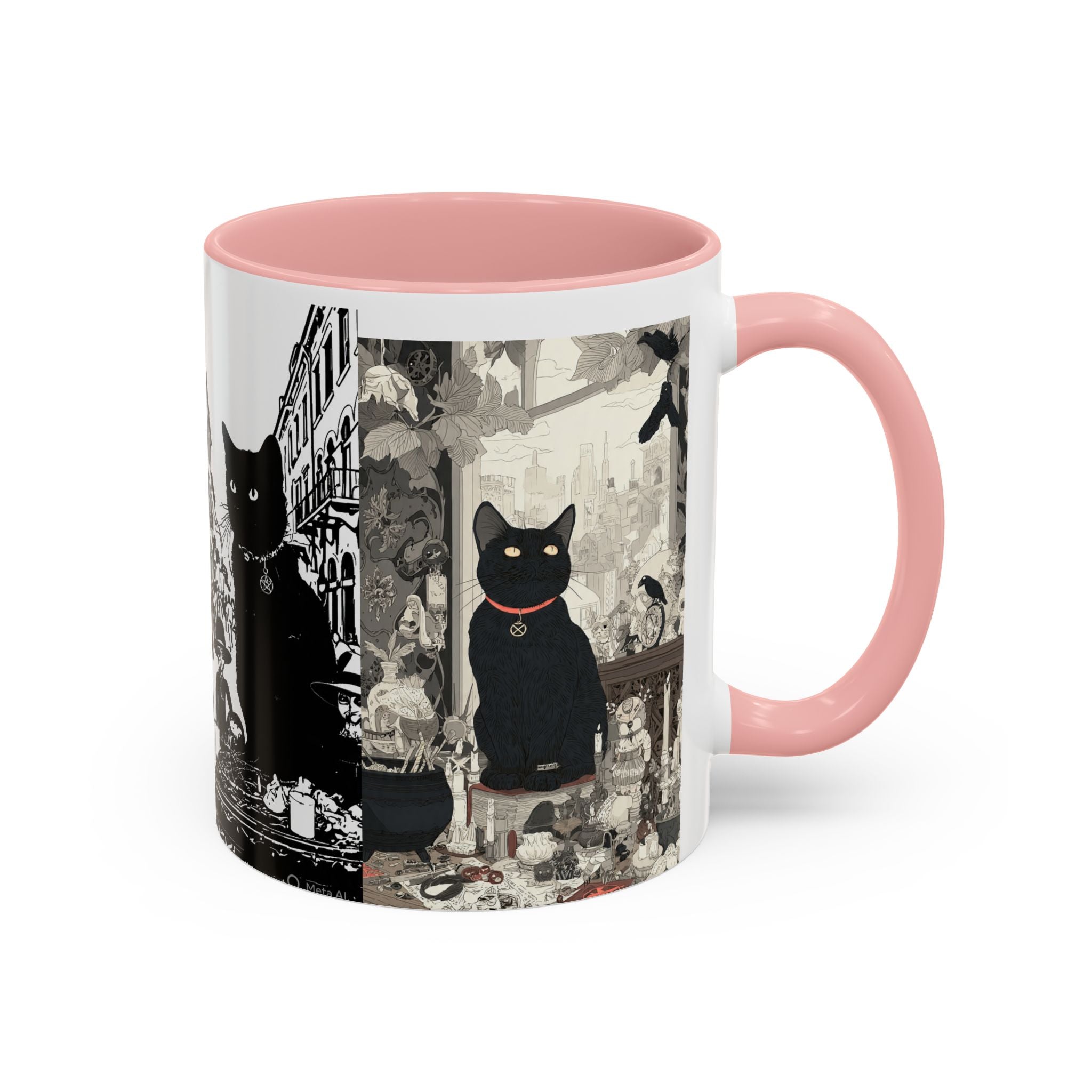 Black Cat Vintage Street Art Coffee Mug — 11/15oz Accent Ceramic