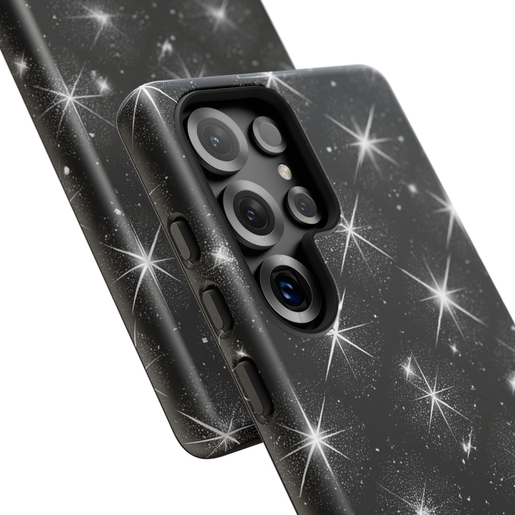 Galaxy Sparkle Tough Phone Case — Black Starfield Protective Cover