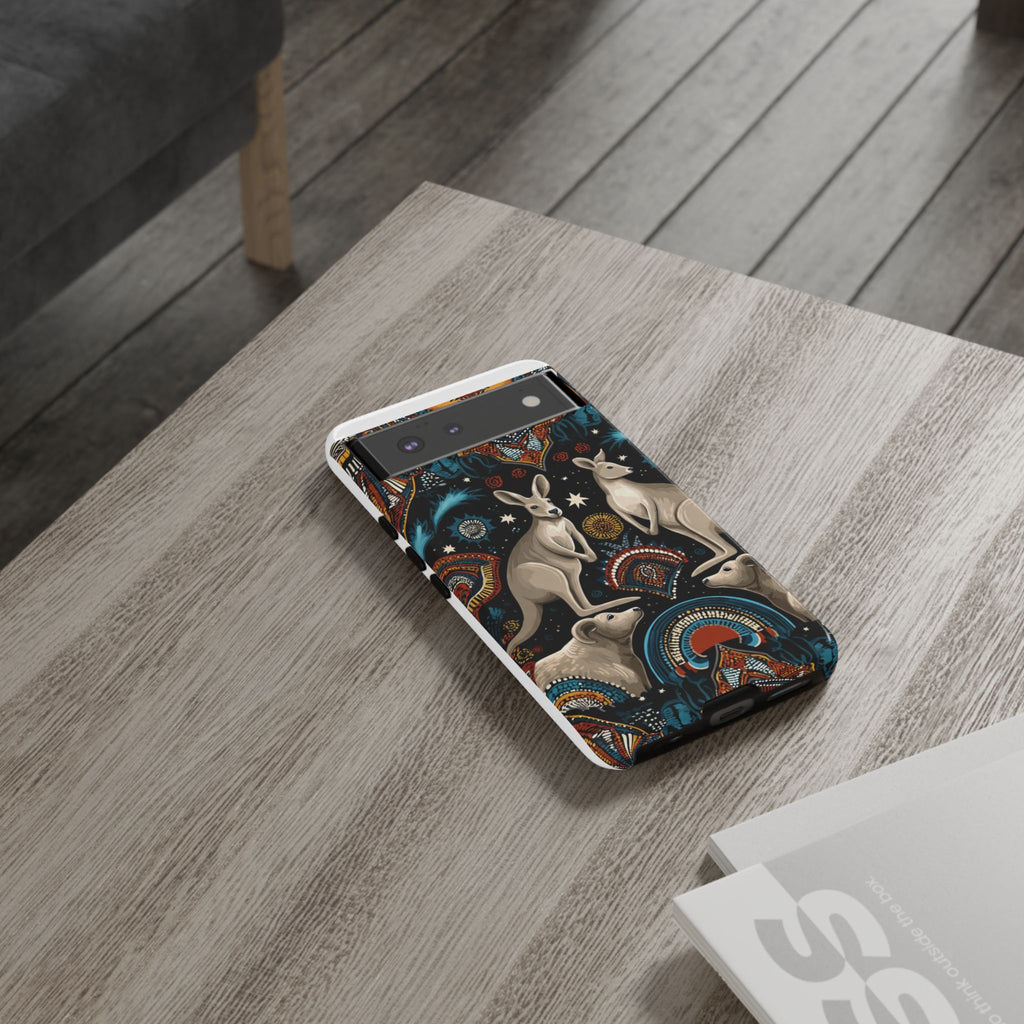 Kangaroo & Boomerang Tough Phone Case — Australian Wildlife Pattern