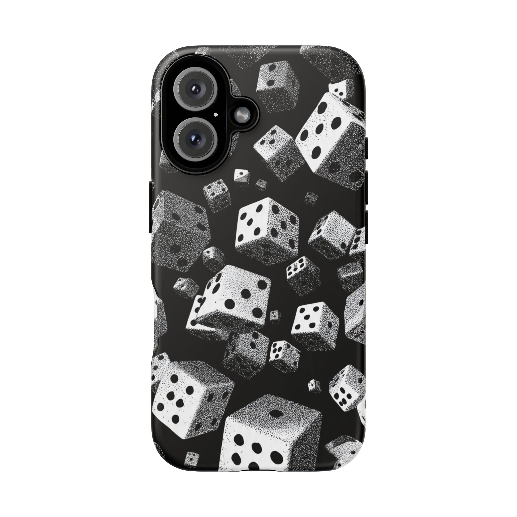 Dice Pattern Phone Case — Black & White Falling Dice Protective Cover