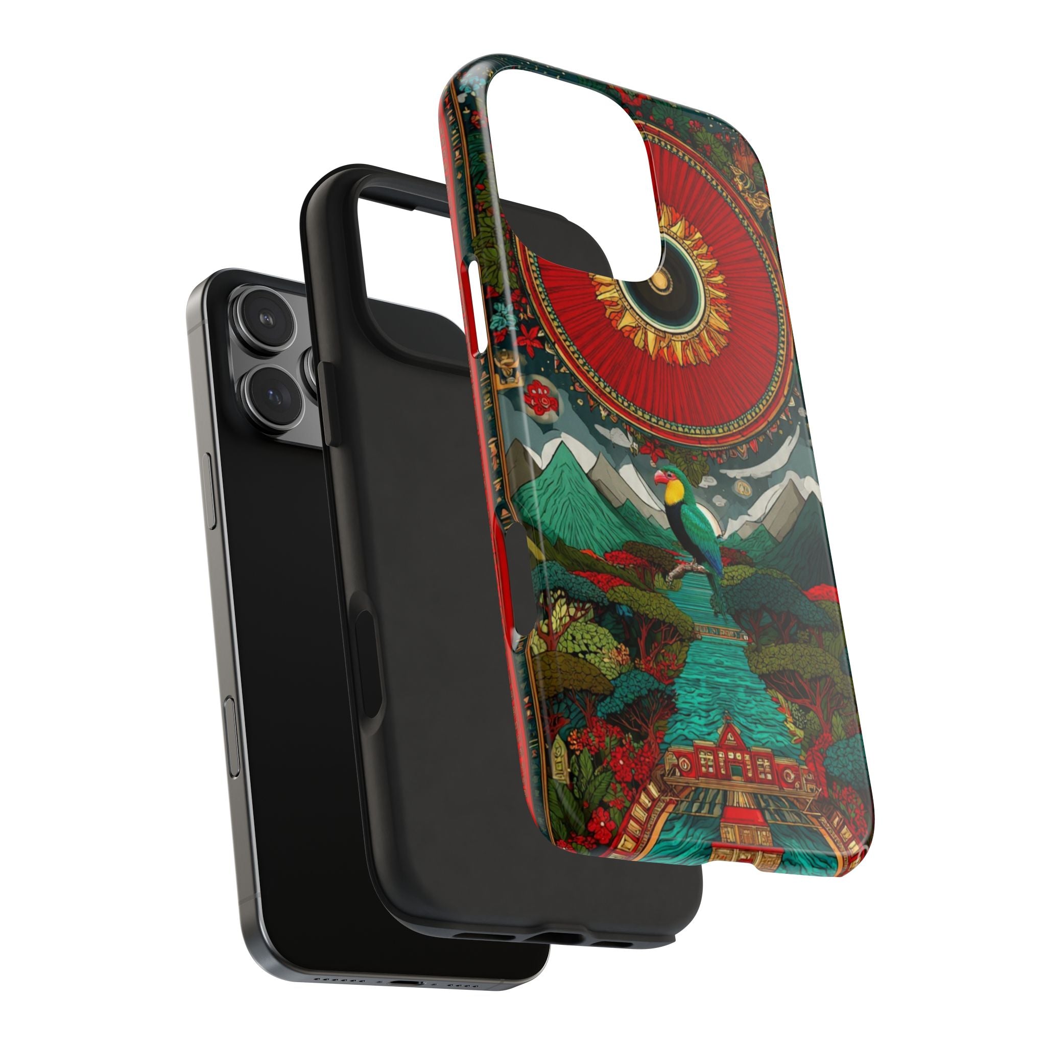 Tough Phone Case — Vibrant Tropical Mountain Bird Design