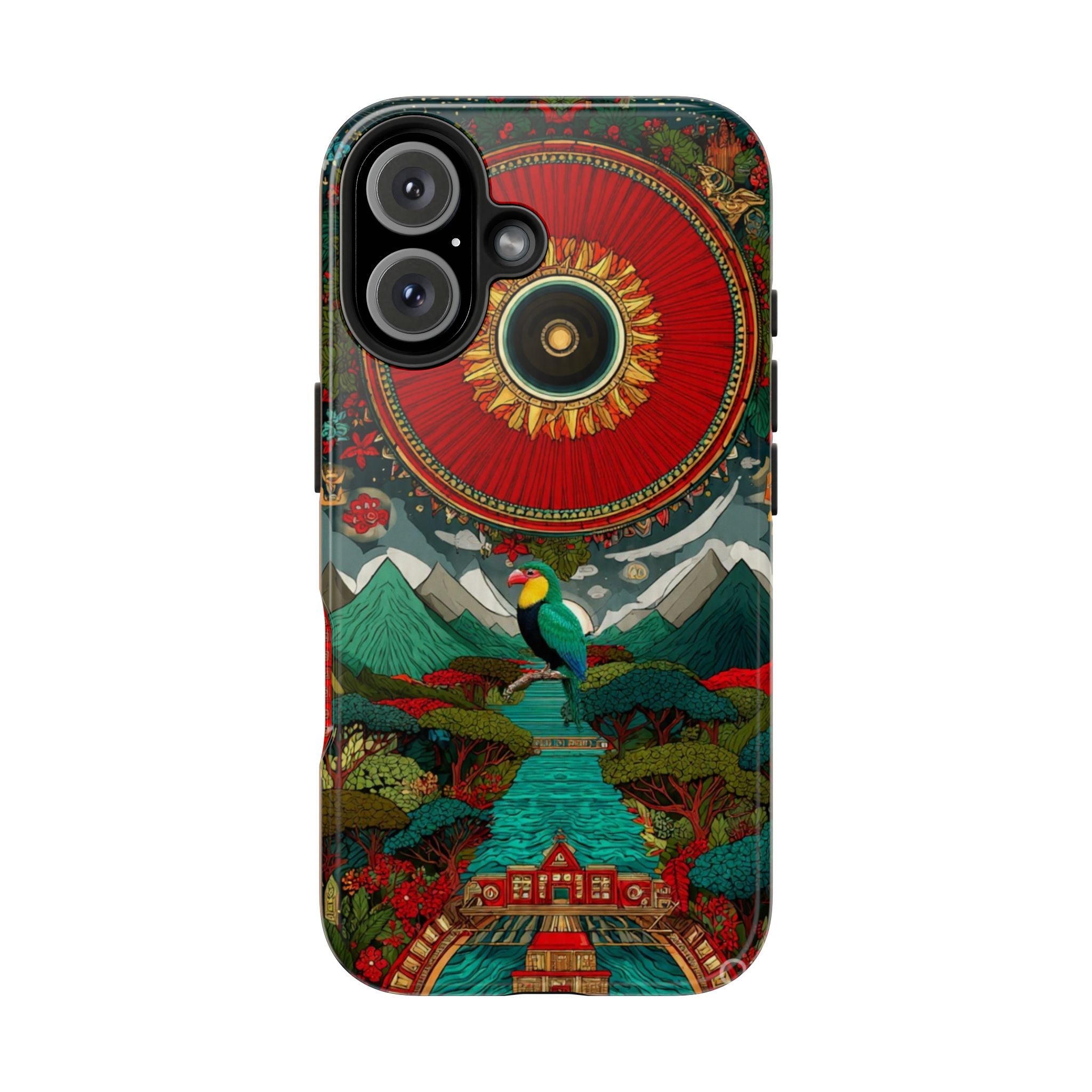 Tough Phone Case — Vibrant Tropical Mountain Bird Design