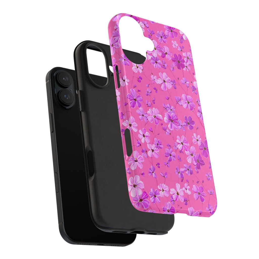 Pink Floral Tough Phone Case — Cute Purple Blossom Protective Cover
