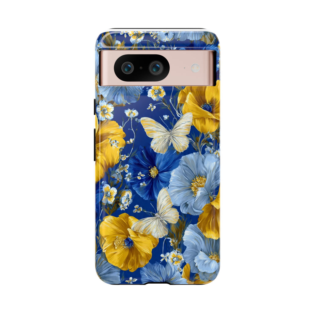 Floral Butterflies Phone Case — Blue & Yellow Tough Protective Cover