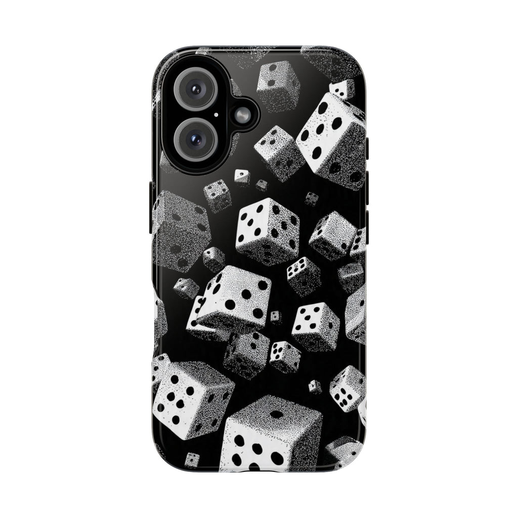 Dice Pattern Phone Case — Black & White Falling Dice Protective Cover