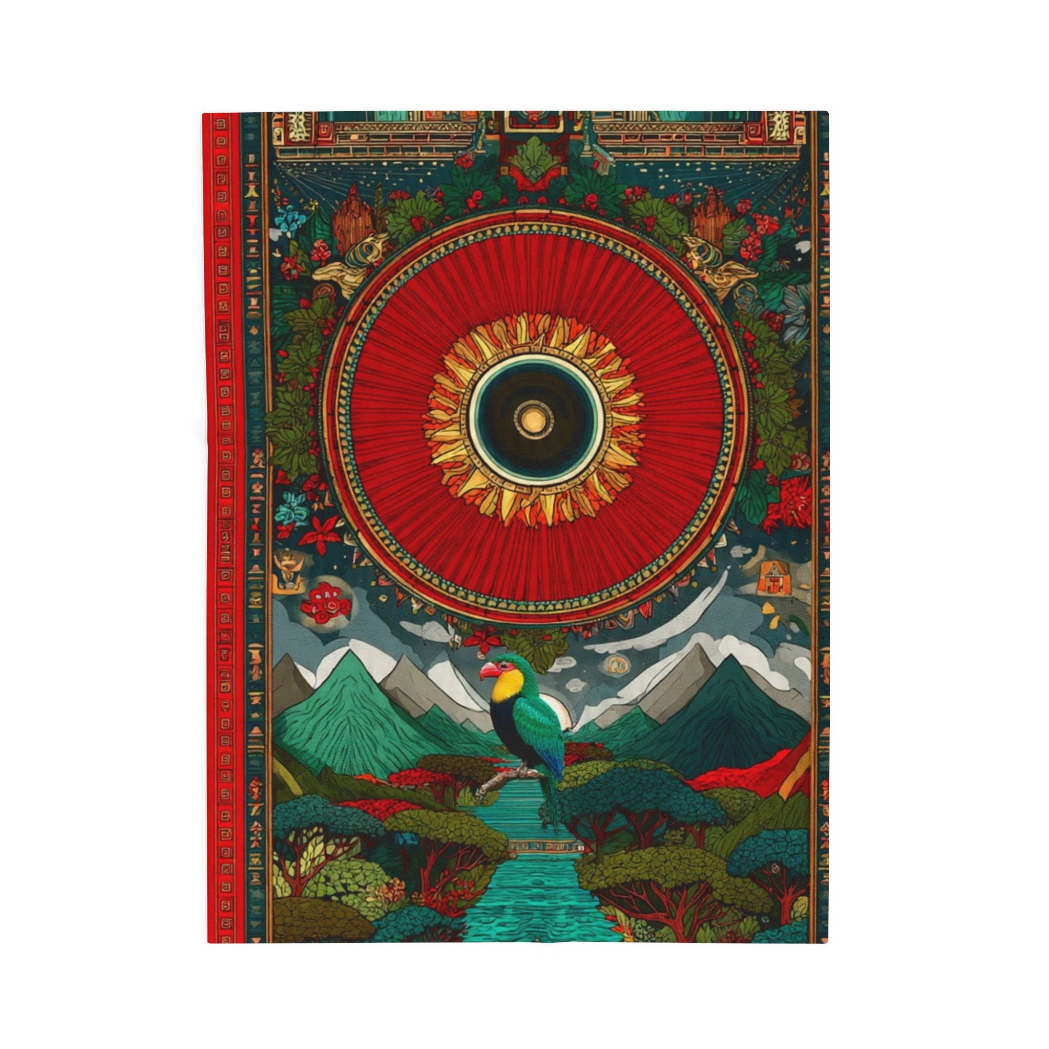 Velveteen Plush Blanket — Bohemian Sun & Mountain Tapestry Design