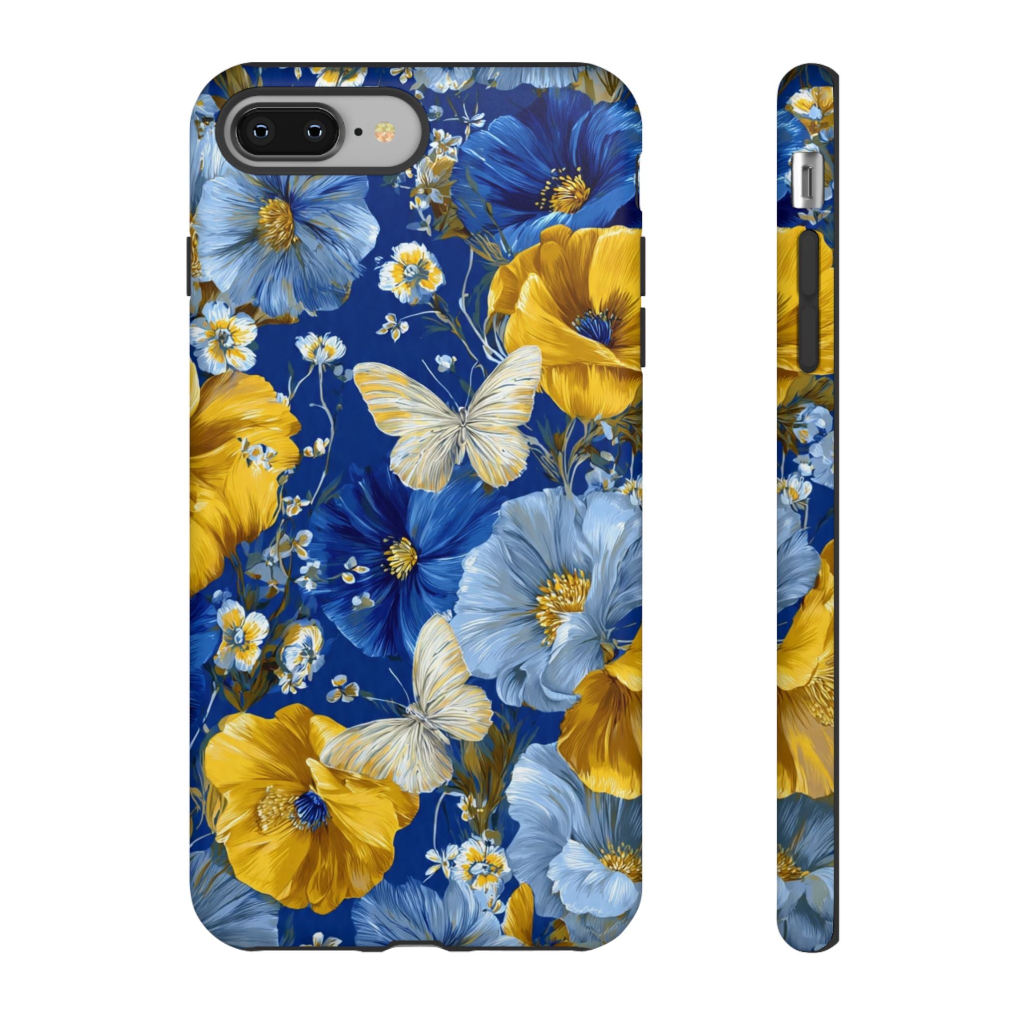 Floral Butterflies Phone Case — Blue & Yellow Tough Protective Cover