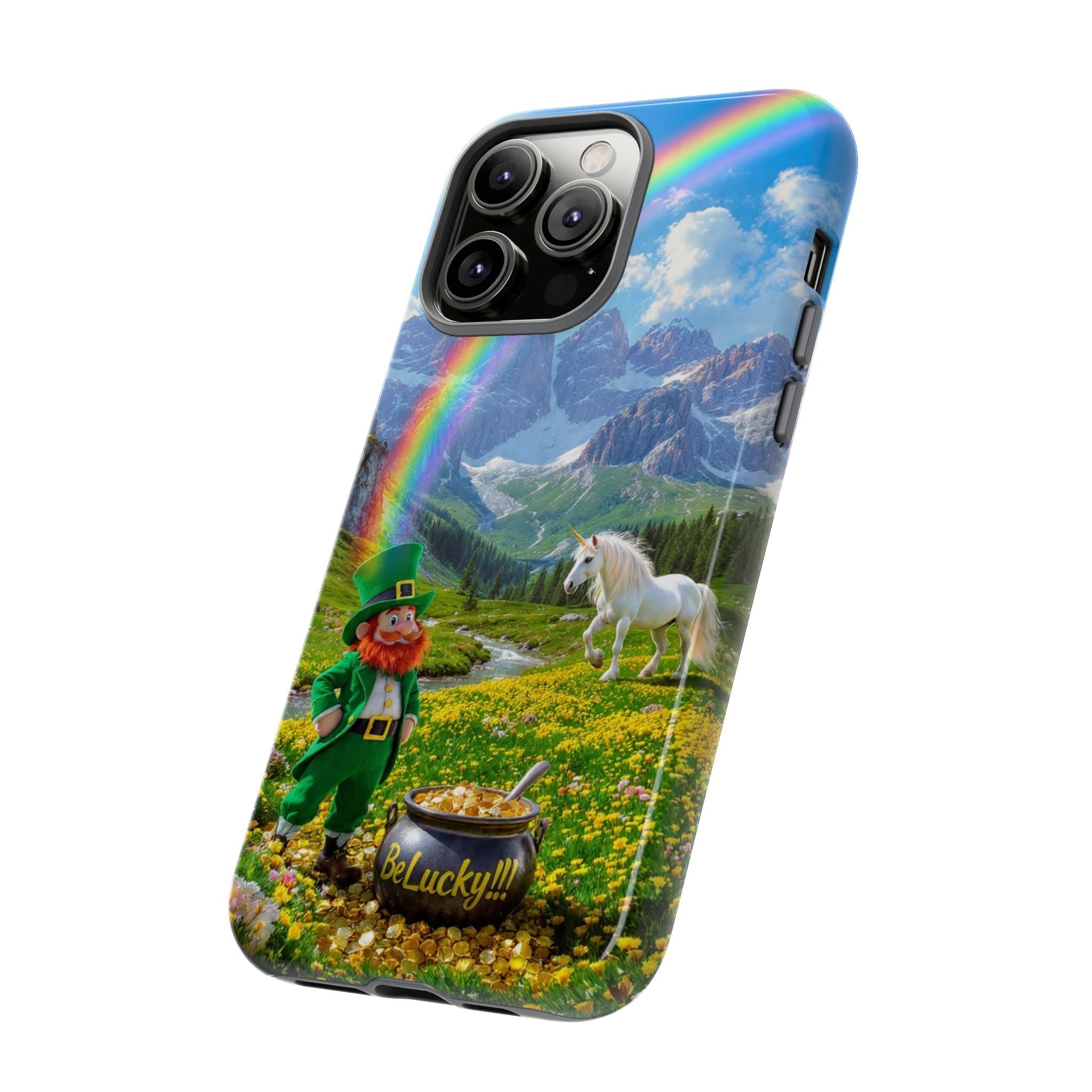 Lucky Leprechaun & Unicorn Phone Case — Rainbow Pot of Gold Protective Cover