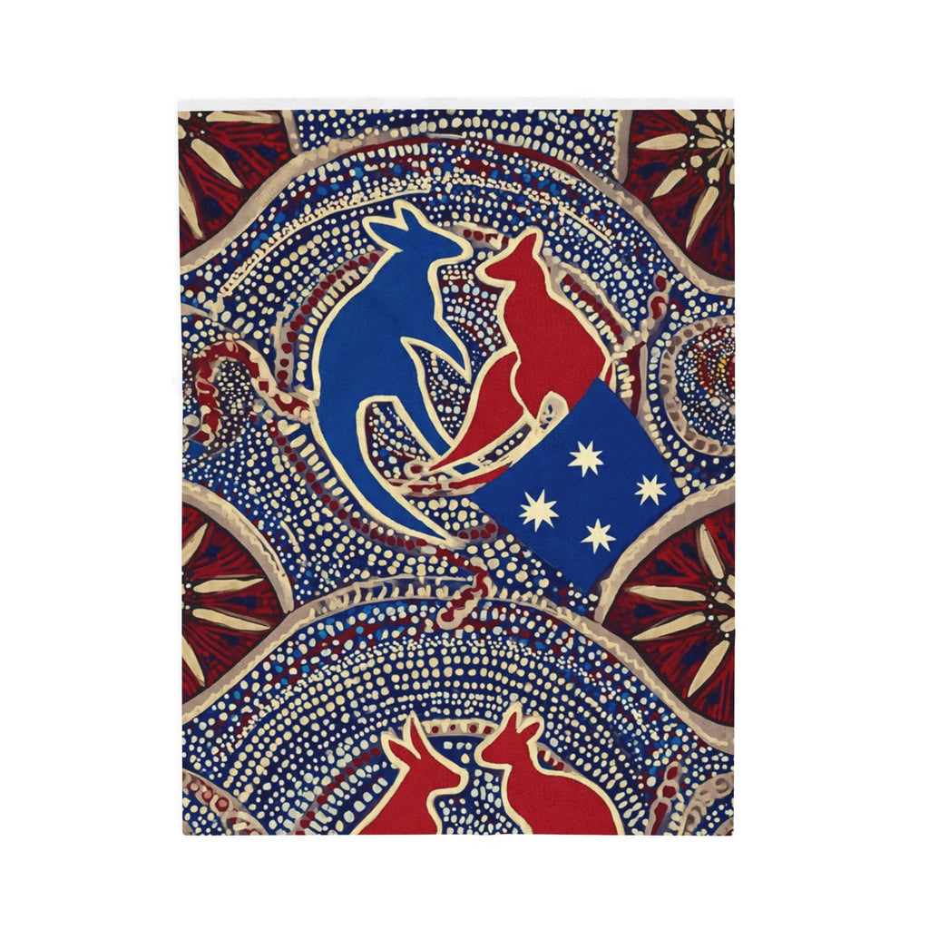 Australian Kangaroo Flag Velveteen Plush Blanket - Cozy Indigenous Dot Art Throw