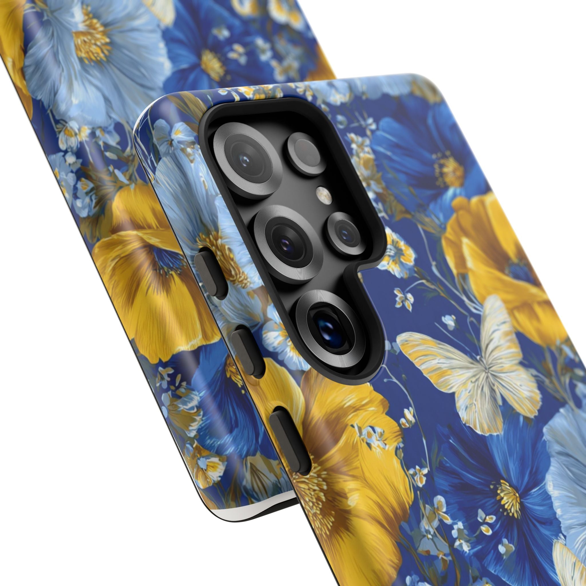 Floral Butterflies Phone Case — Blue & Yellow Tough Protective Cover