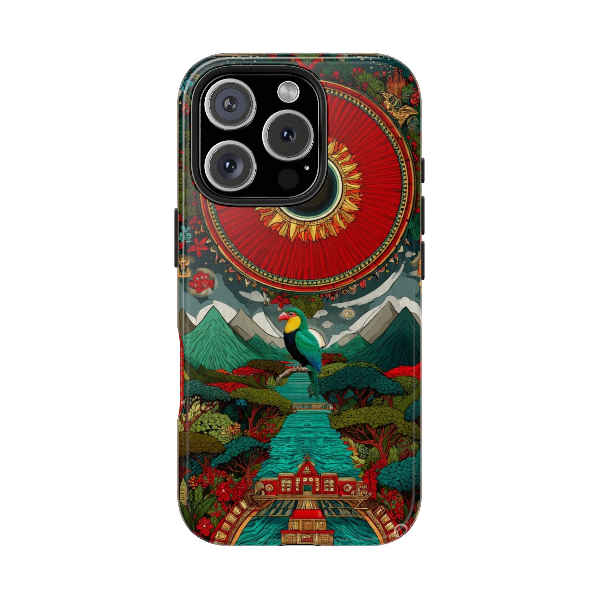Tough Phone Case — Vibrant Tropical Mountain Bird Design