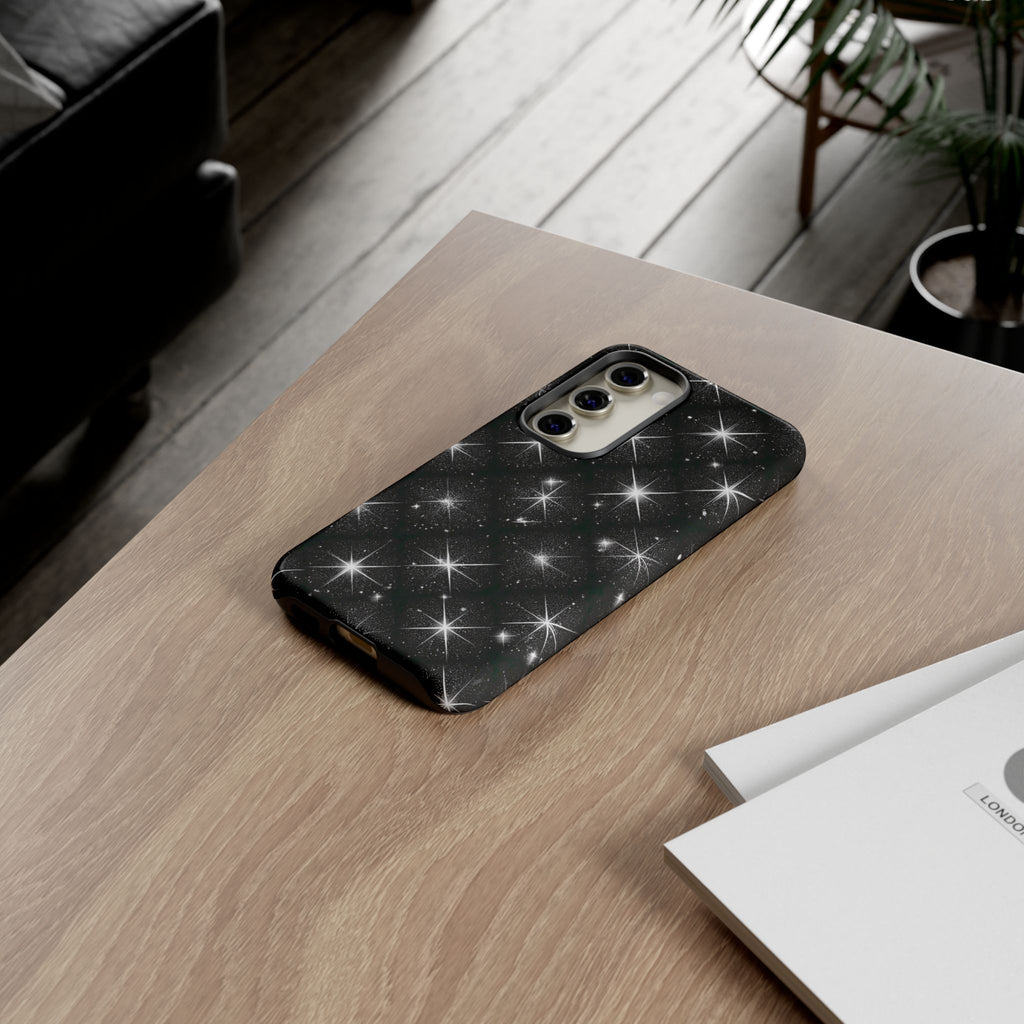 Galaxy Sparkle Tough Phone Case — Black Starfield Protective Cover