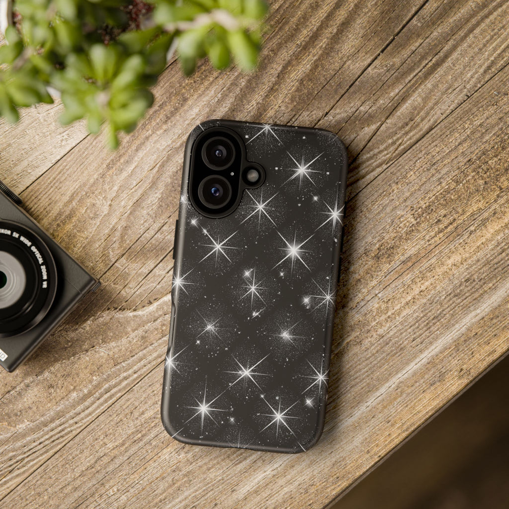 Galaxy Sparkle Tough Phone Case — Black Starfield Protective Cover
