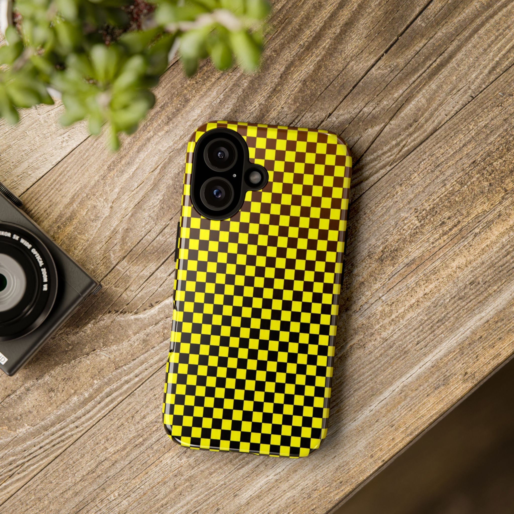 Phone Case - Yellow Black Checkerboard Tough Protective Cover