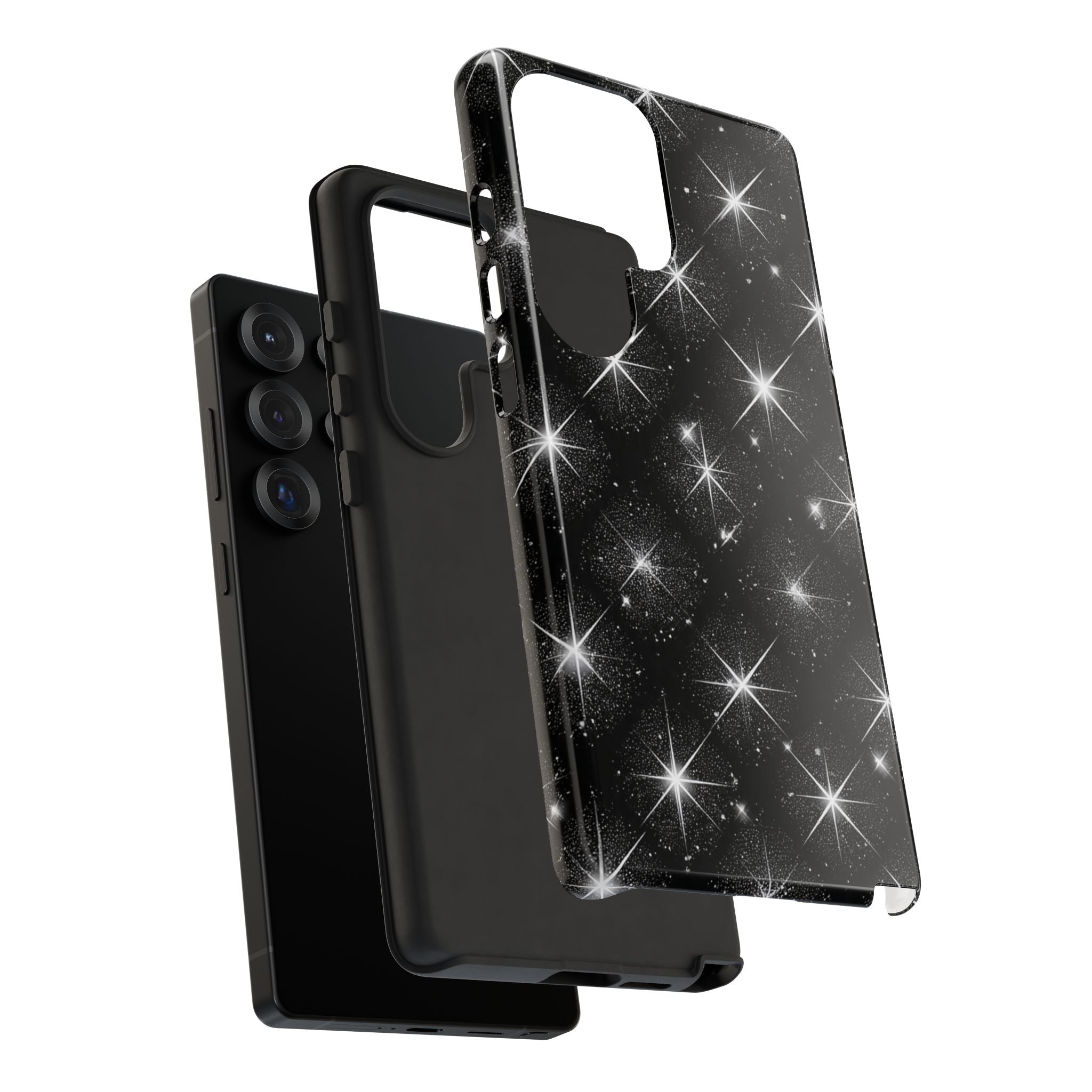 Galaxy Sparkle Tough Phone Case — Black Starfield Protective Cover