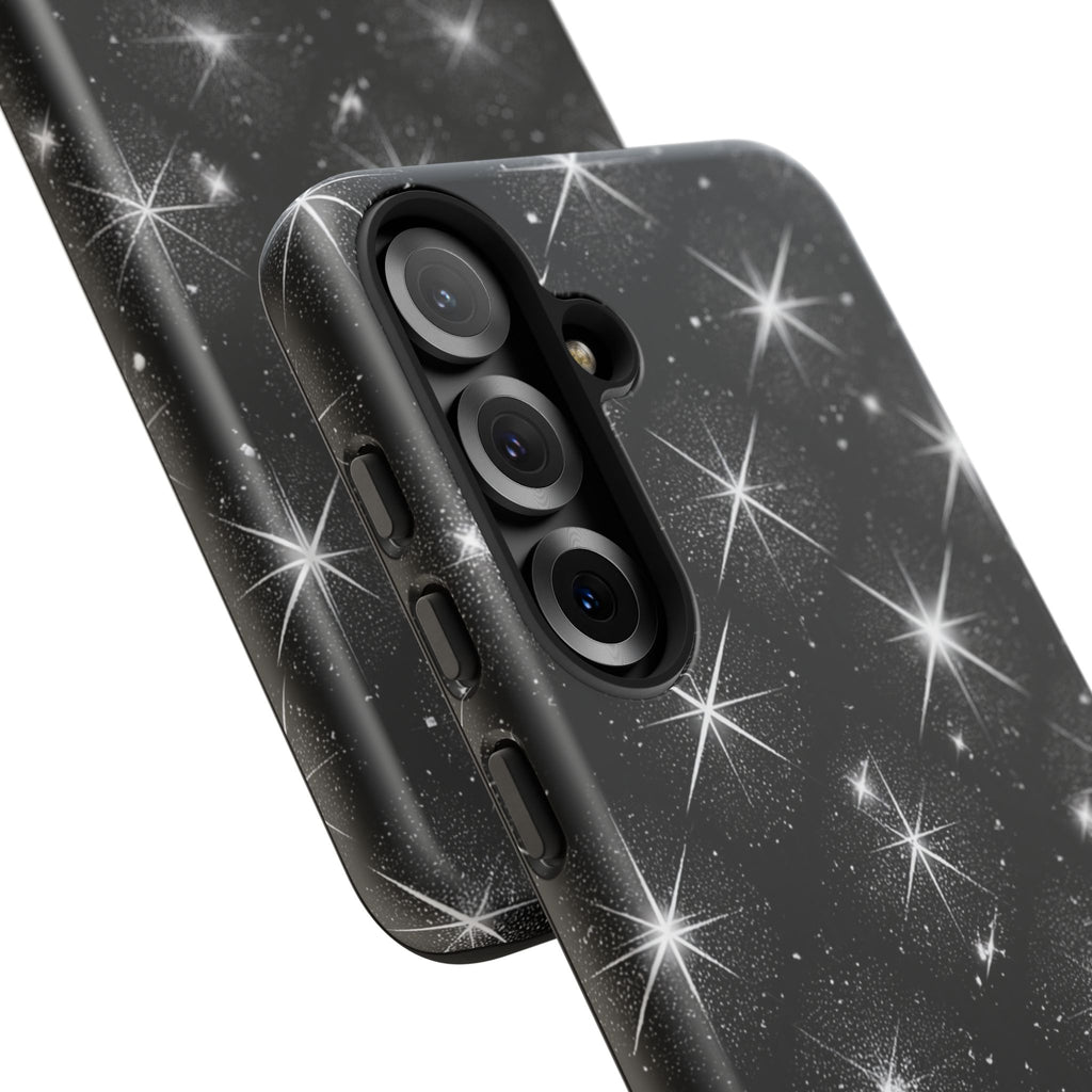 Galaxy Sparkle Tough Phone Case — Black Starfield Protective Cover
