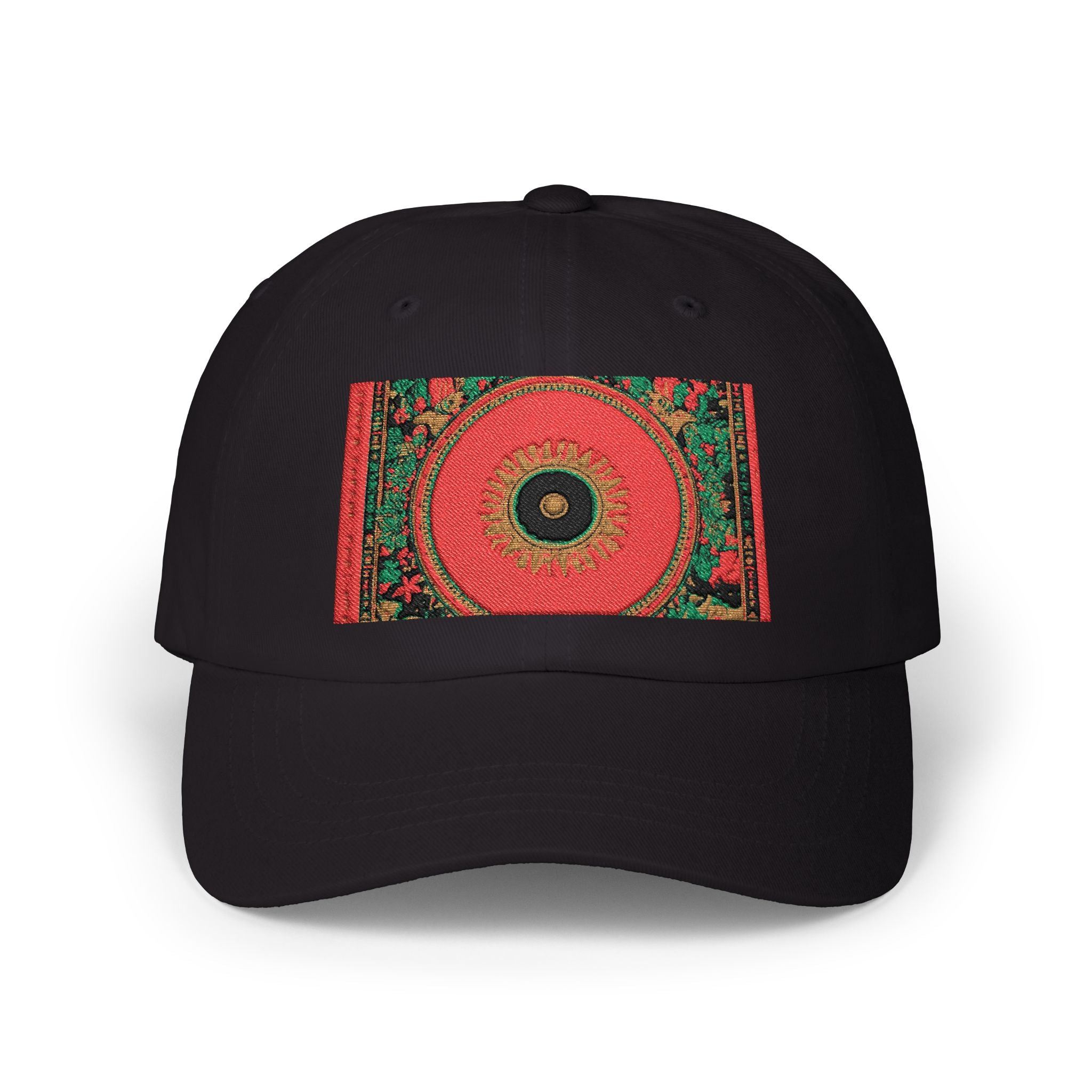 Floral Mandala Dad Cap - Vibrant Red Garden Circle Embroidered Hat