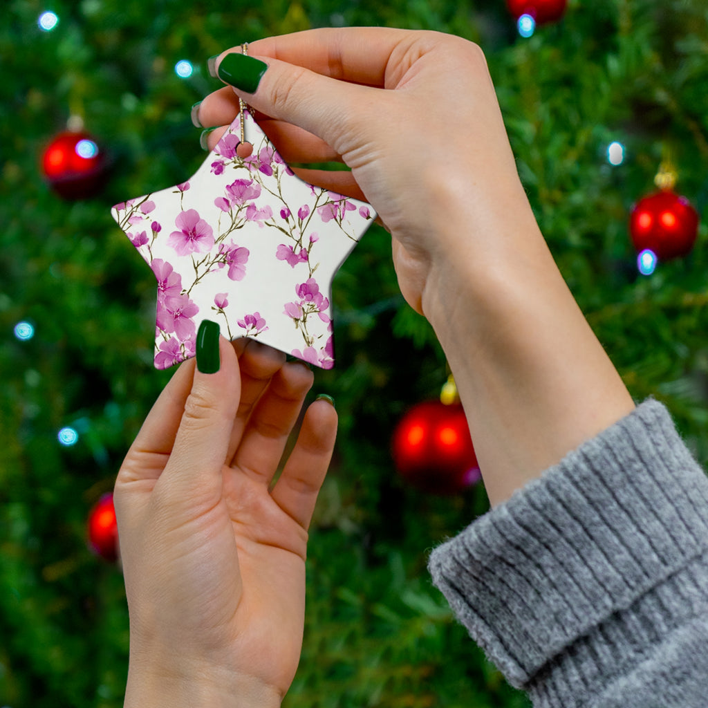Pink Floral Ceramic Ornament — Star Shape Easter & Mother's Day Keepsake