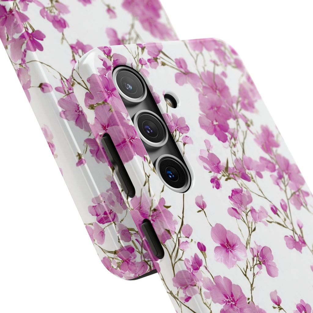 Floral Pink Blossoms Tough Phone Case — Durable Protective Phone Cover with Watercolor Cherry Blossom Design
