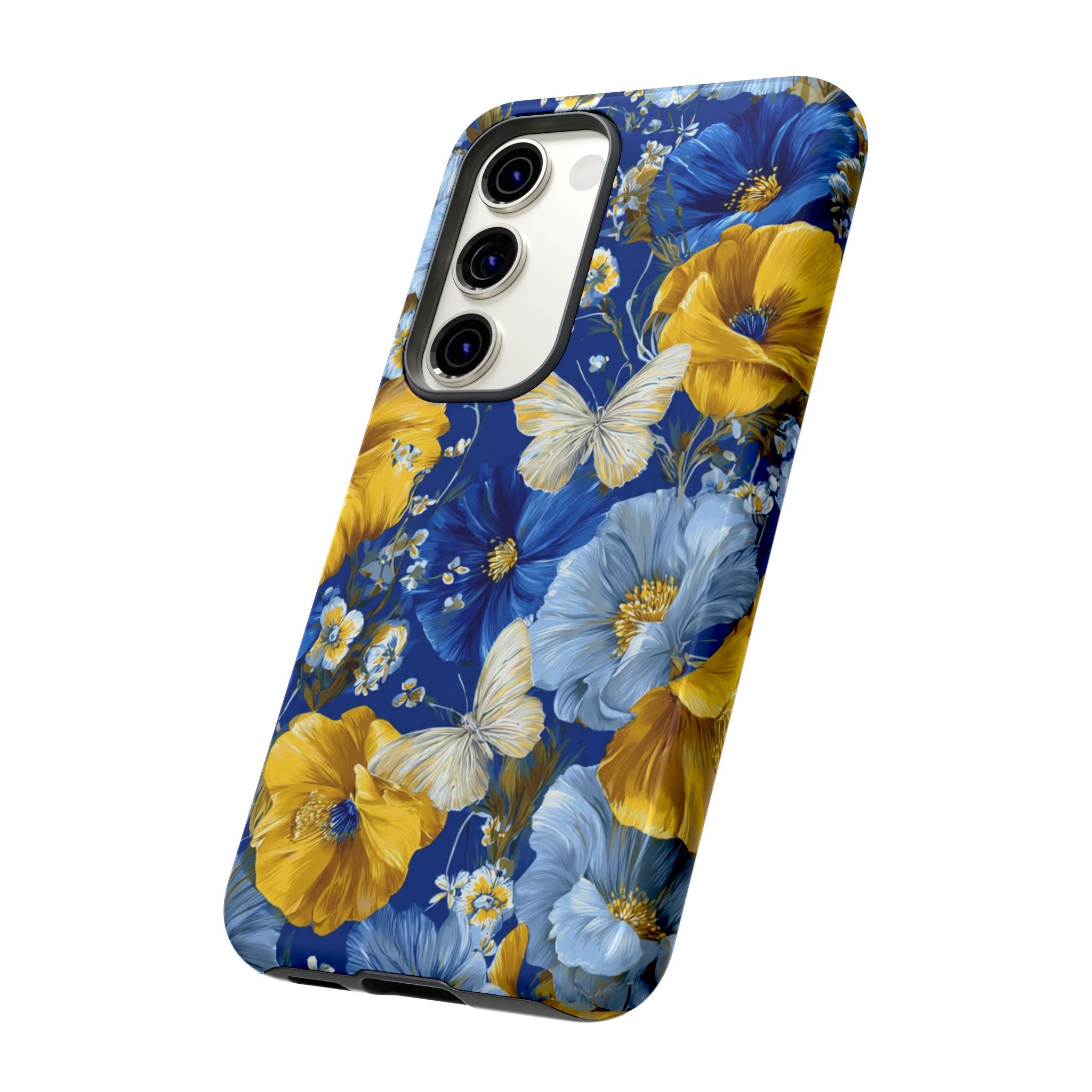 Floral Butterflies Phone Case — Blue & Yellow Tough Protective Cover