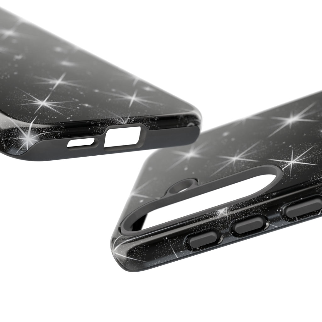 Galaxy Sparkle Tough Phone Case — Black Starfield Protective Cover