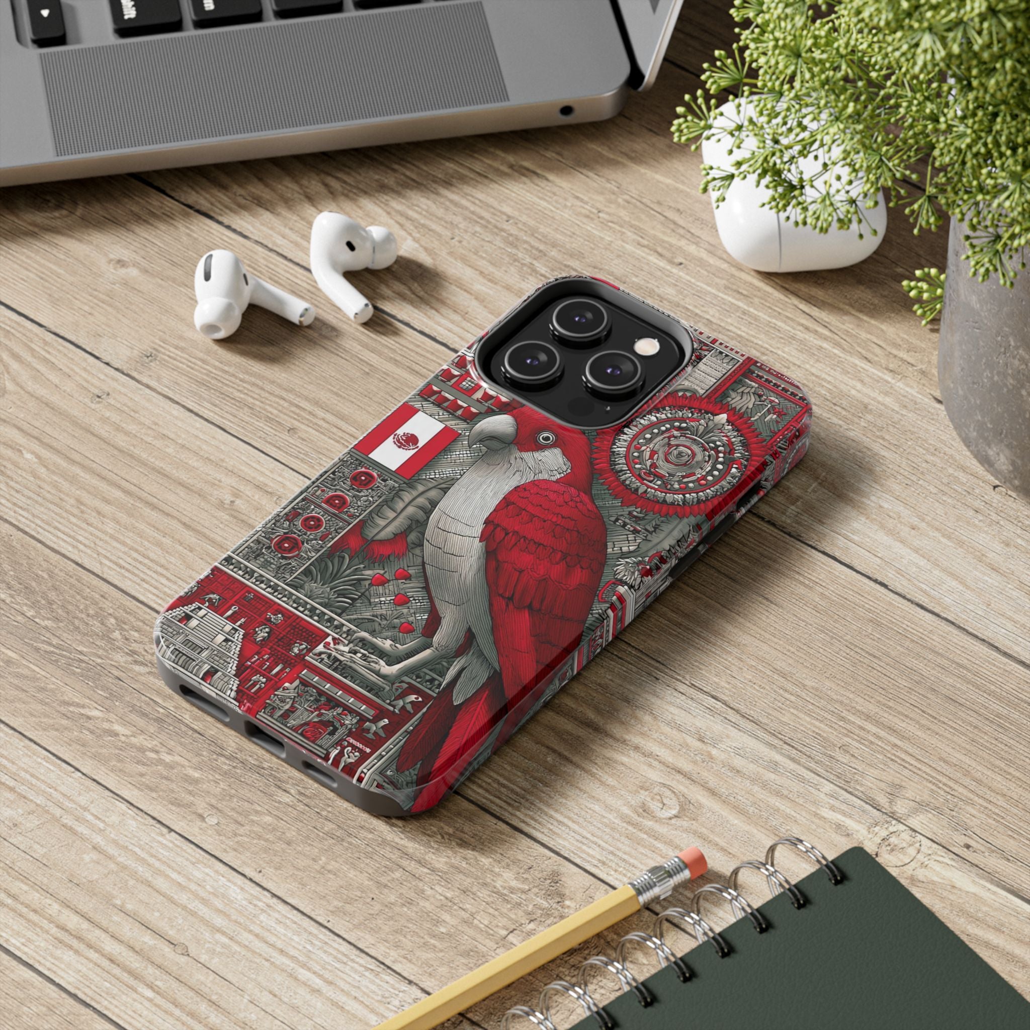 Tough Phone Case — Red Parrot Graphic Impact-Resistant Phone Cover
