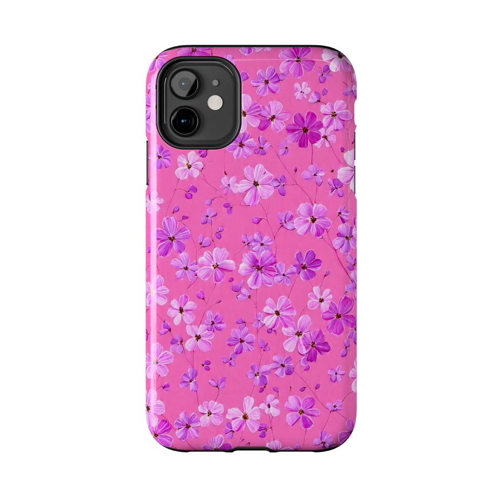 Pink Floral Tough Phone Case — Cute Purple Blossom Protective Cover