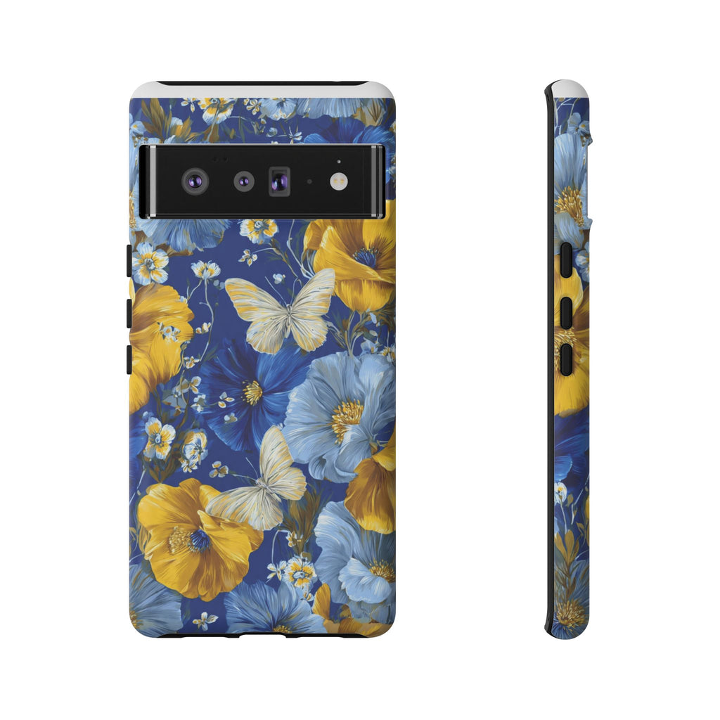 Floral Butterflies Phone Case — Blue & Yellow Tough Protective Cover