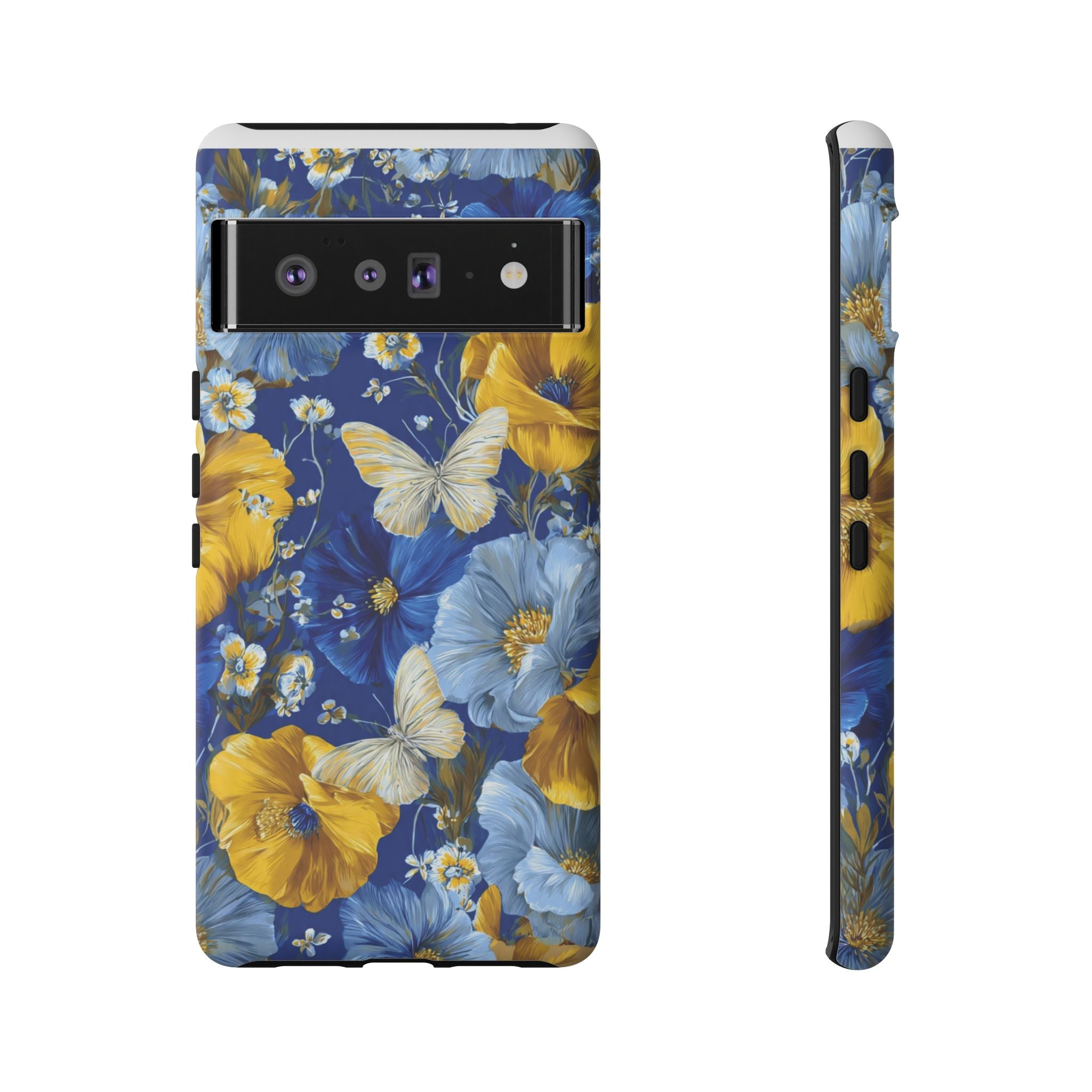 Floral Butterflies Phone Case — Blue & Yellow Tough Protective Cover