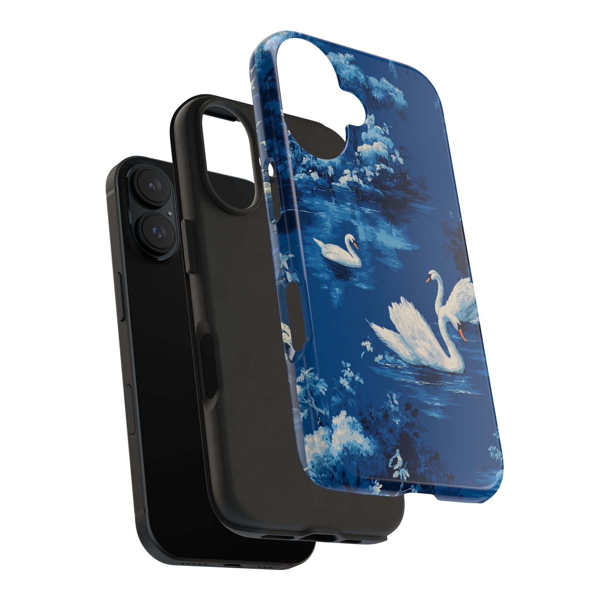 Swan Lake Tough Phone Case — Blue Vintage Swan Design, Durable Protective Cover