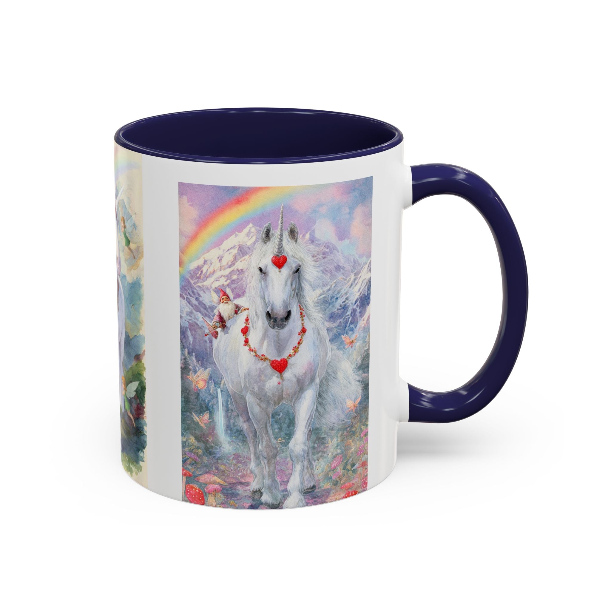 Unicorn Heart Rainbow Accent Coffee Mug — Magical White Unicorn with Heart Garland (11/15oz)