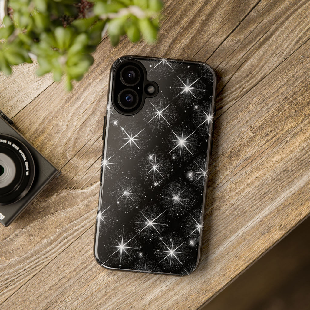 Galaxy Sparkle Tough Phone Case — Black Starfield Protective Cover