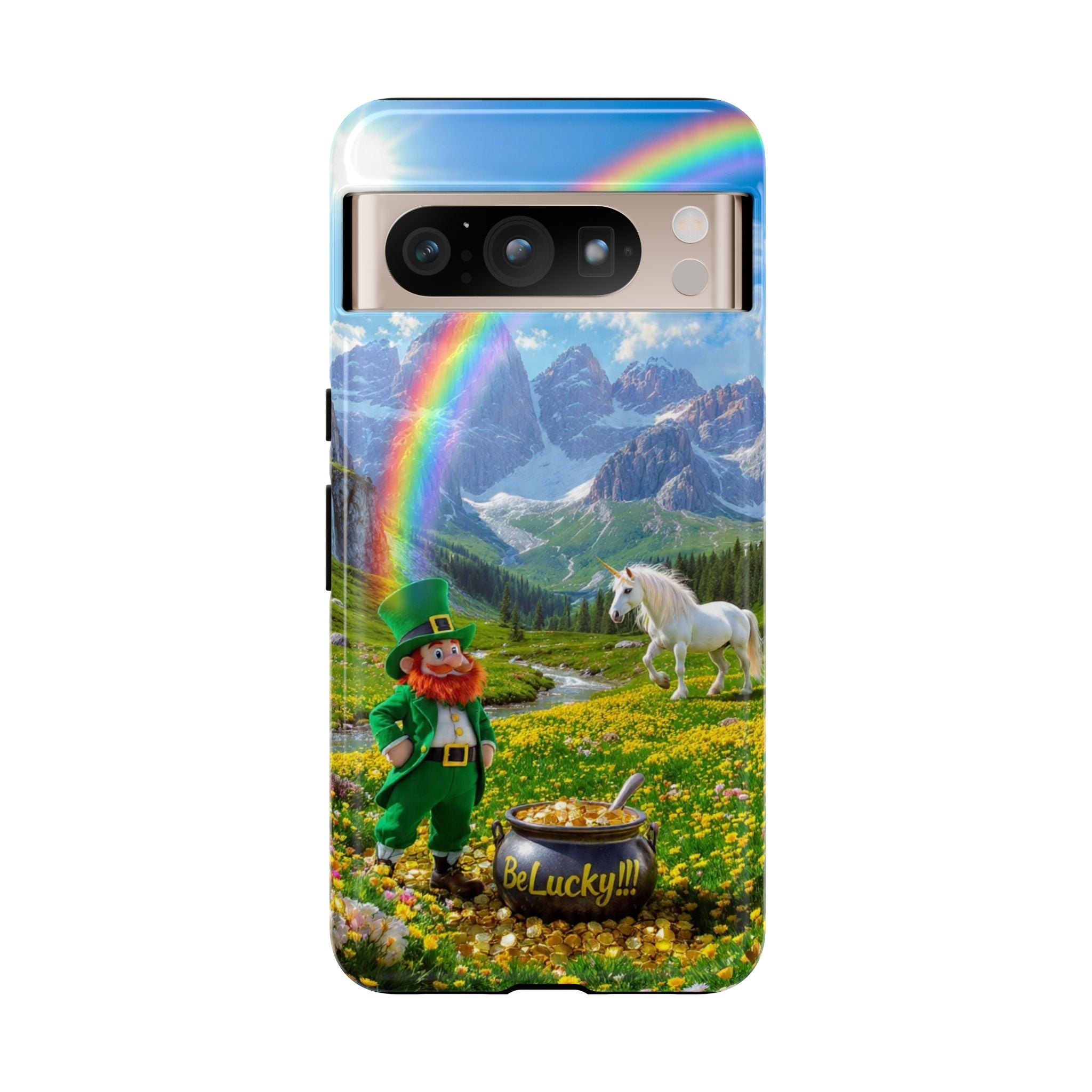 Lucky Leprechaun & Unicorn Phone Case — Rainbow Pot of Gold Protective Cover