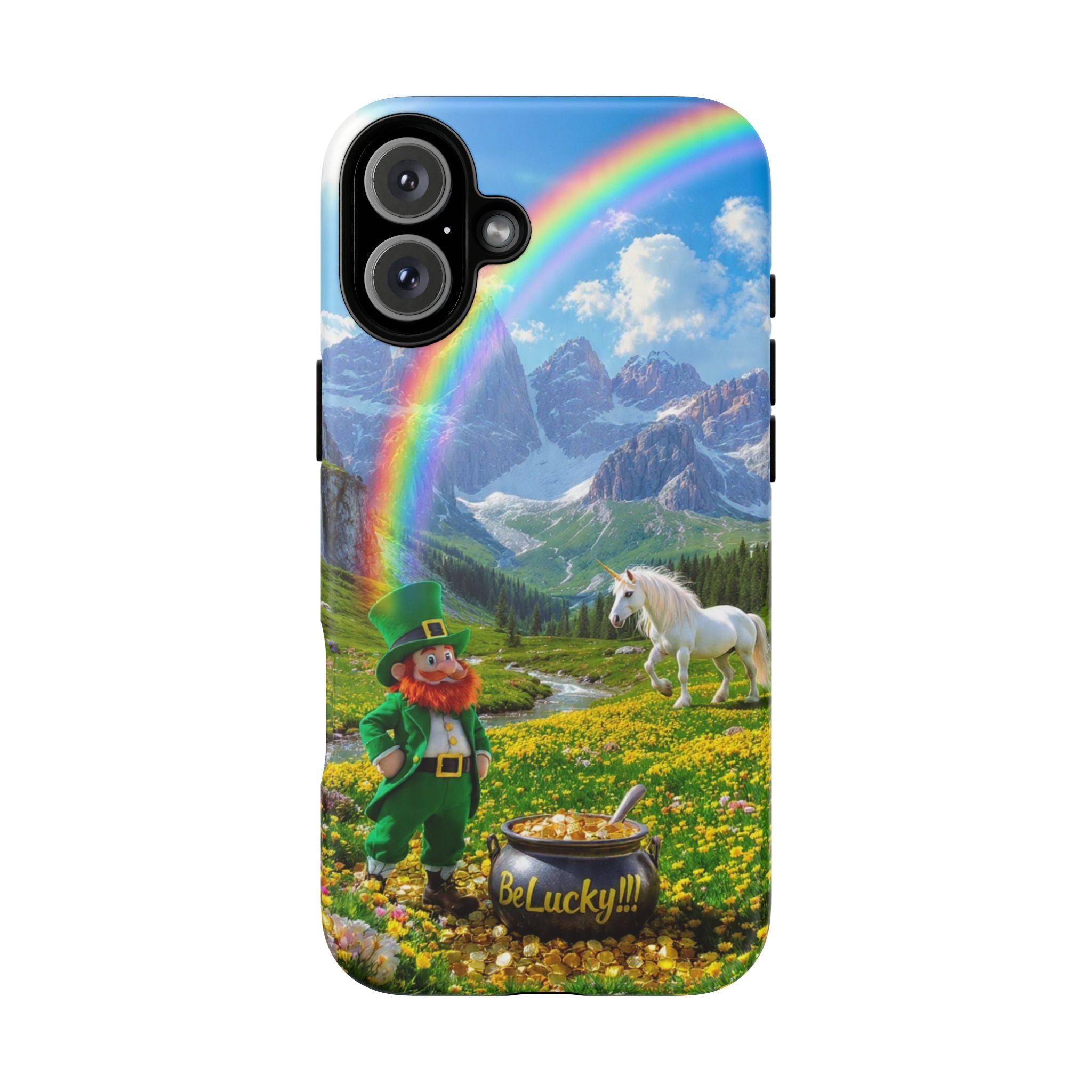 Lucky Leprechaun & Unicorn Phone Case — Rainbow Pot of Gold Protective Cover