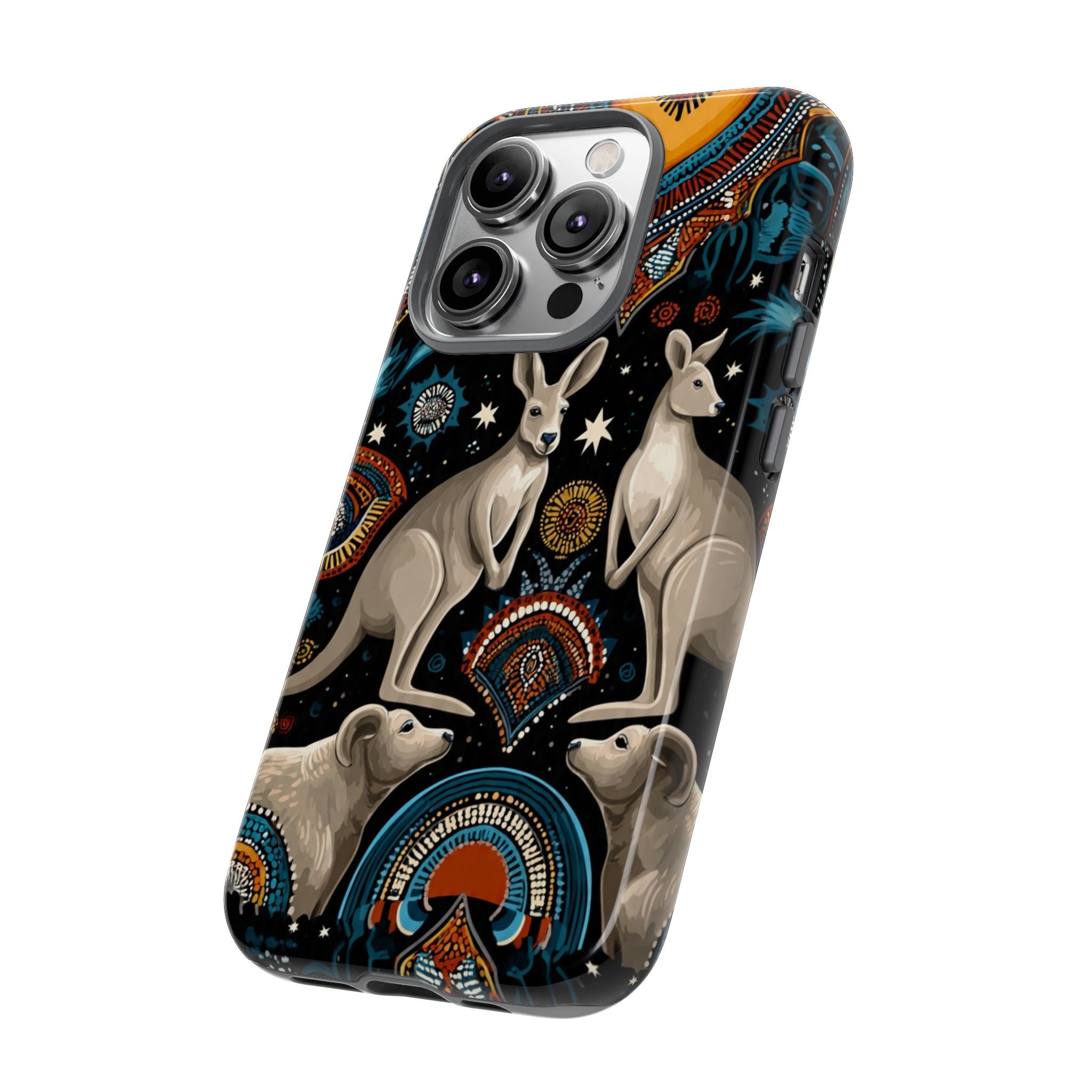 Kangaroo & Boomerang Tough Phone Case — Australian Wildlife Pattern