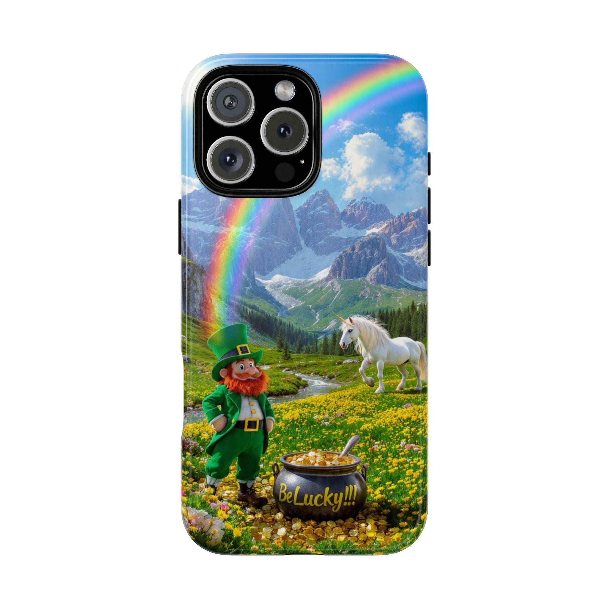 Lucky Leprechaun & Unicorn Phone Case — Rainbow Pot of Gold Protective Cover