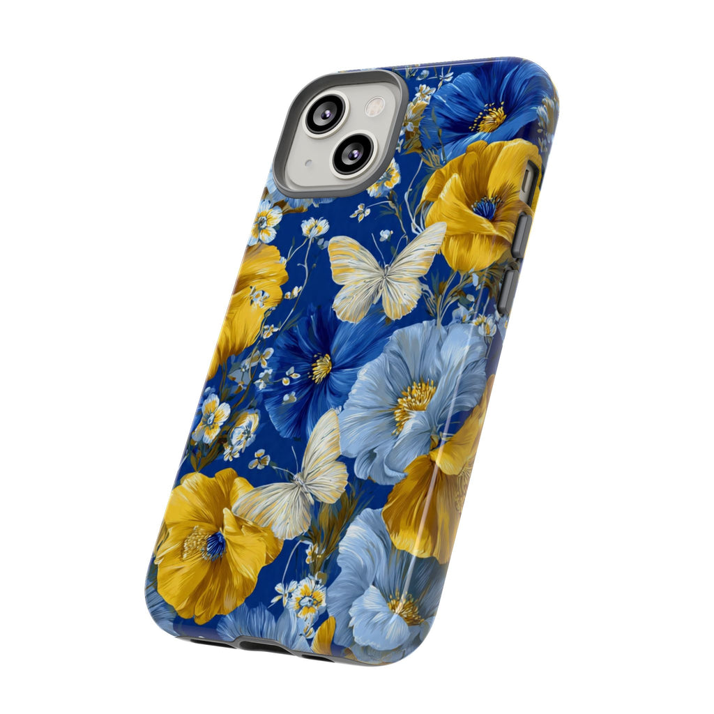 Floral Butterflies Phone Case — Blue & Yellow Tough Protective Cover