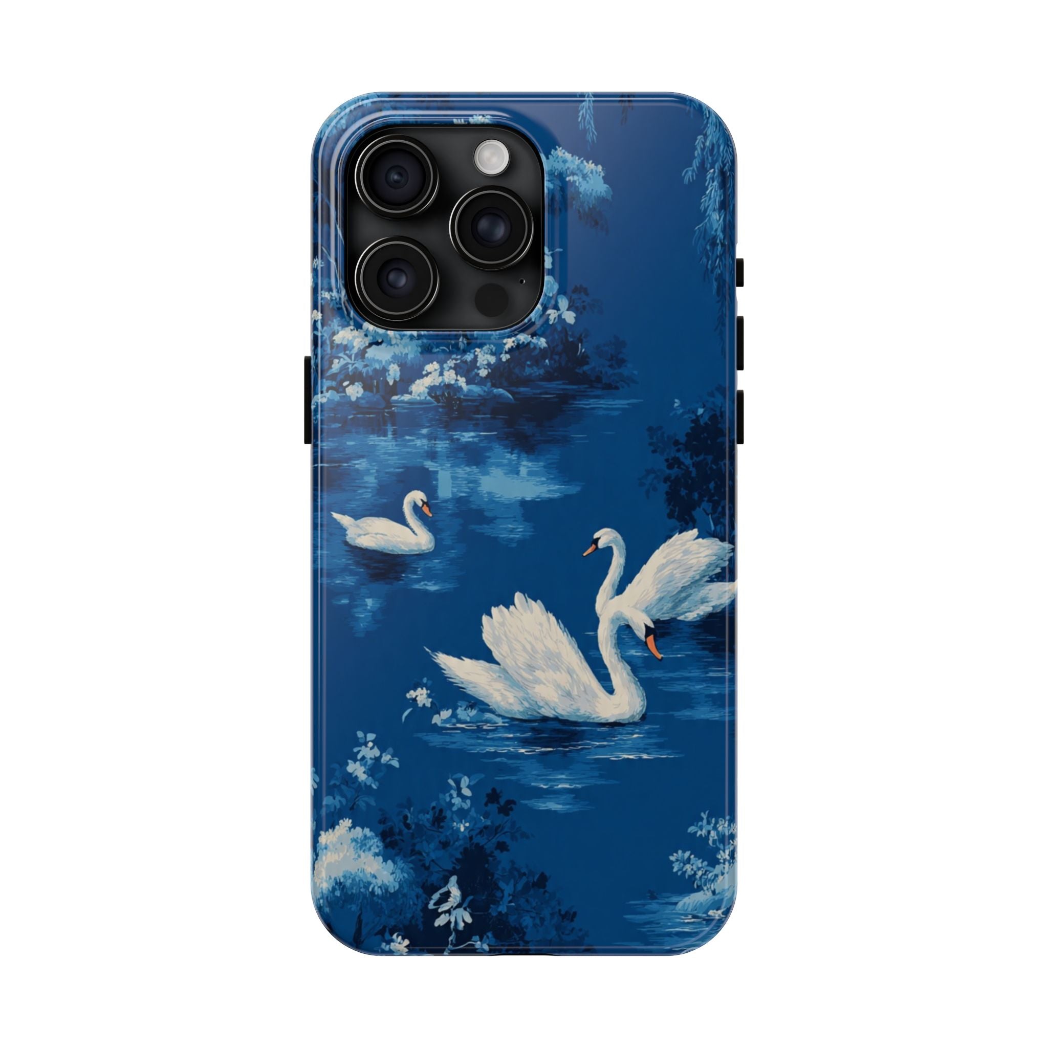Swan Lake Tough Phone Case — Blue Vintage Swan Design, Durable Protective Cover