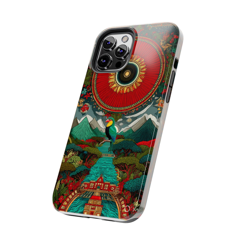 Tough Phone Case — Vibrant Tropical Mountain Bird Design