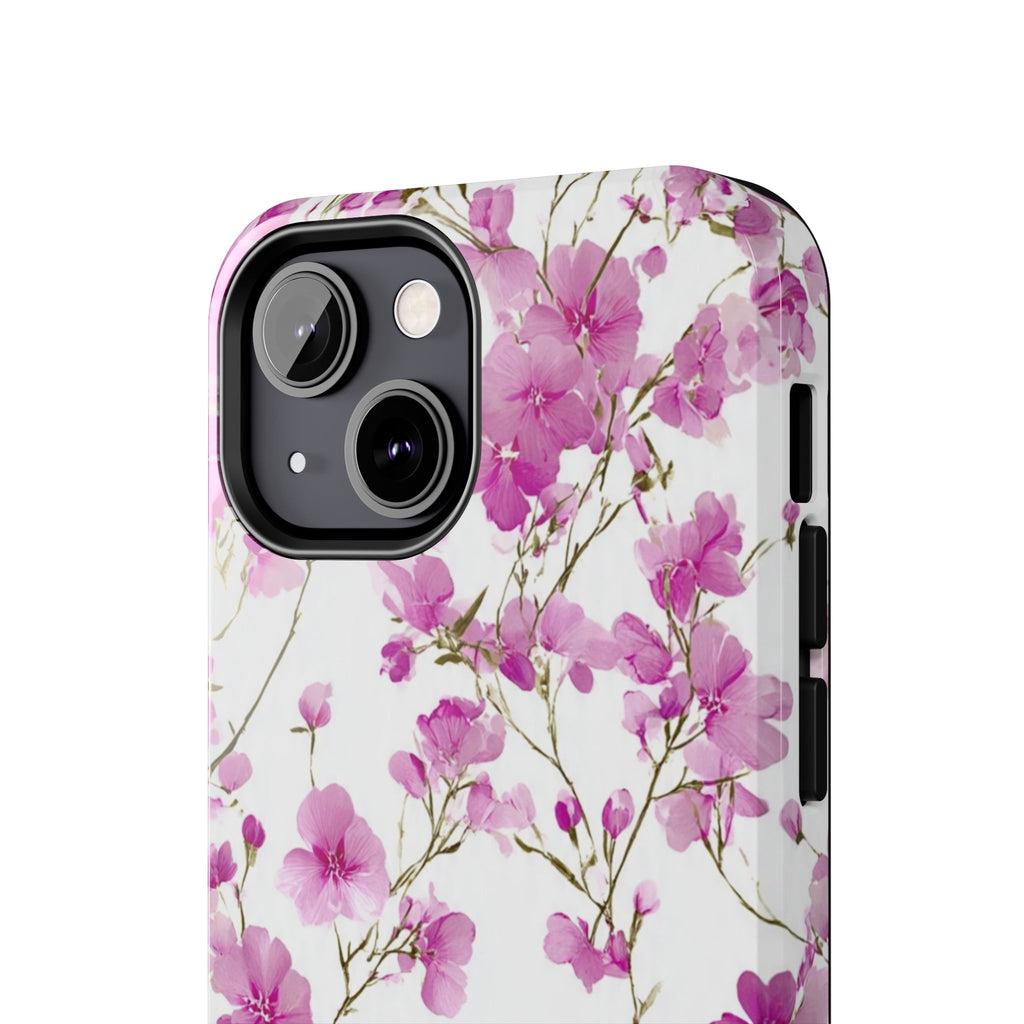 Floral Pink Blossoms Tough Phone Case — Durable Protective Phone Cover with Watercolor Cherry Blossom Design