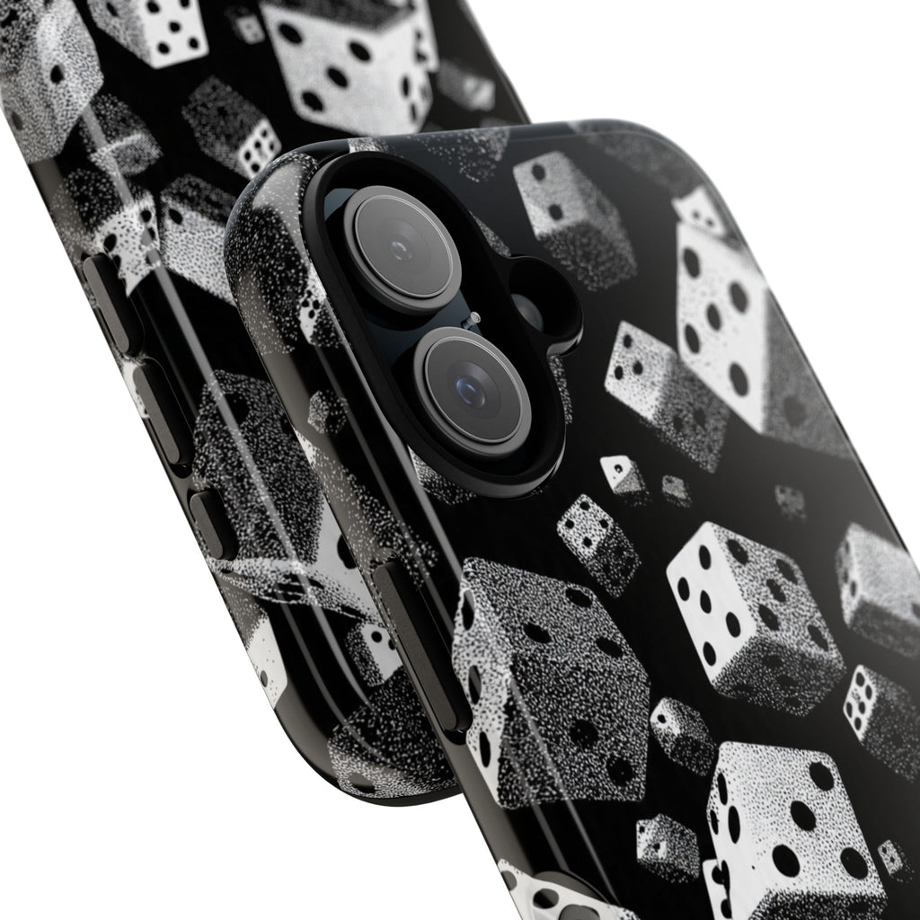 Dice Pattern Phone Case — Black & White Falling Dice Protective Cover