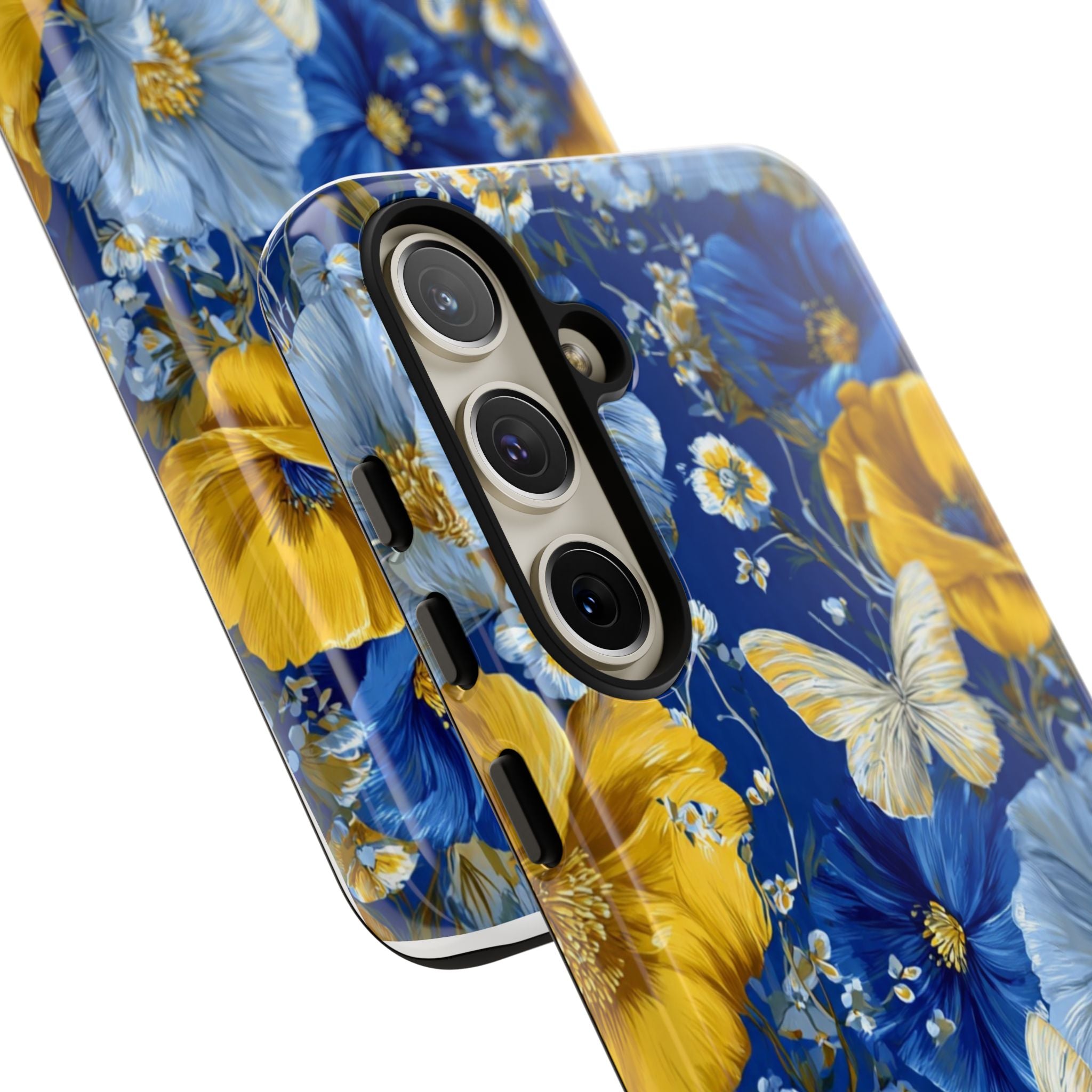 Floral Butterflies Phone Case — Blue & Yellow Tough Protective Cover