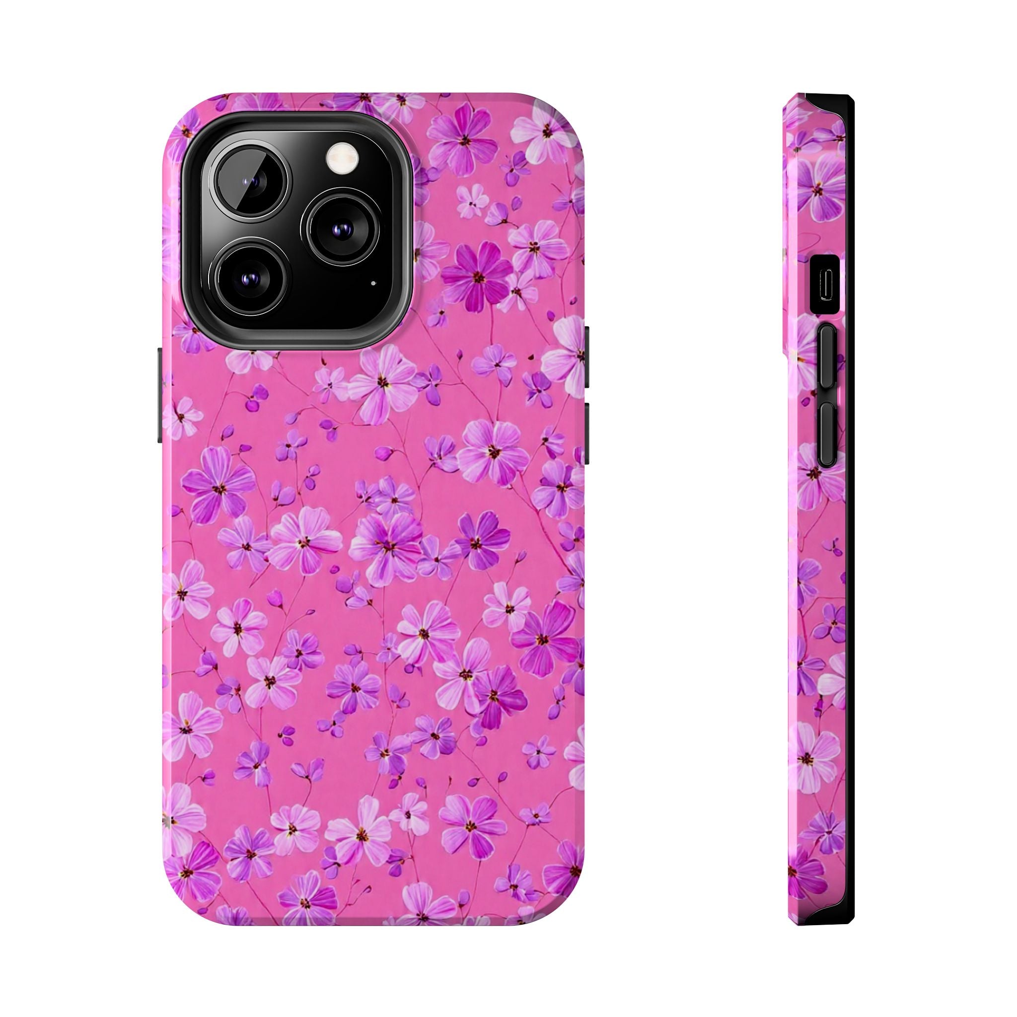 Pink Floral Tough Phone Case — Cute Purple Blossom Protective Cover