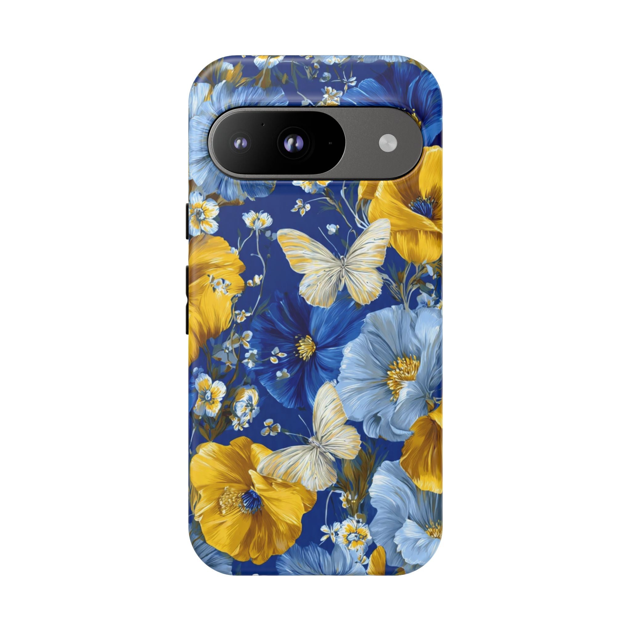Floral Butterflies Phone Case — Blue & Yellow Tough Protective Cover