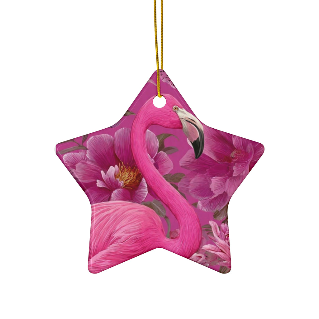Pink Flamingo Ceramic Ornament — Star-Shaped Holiday Decoration