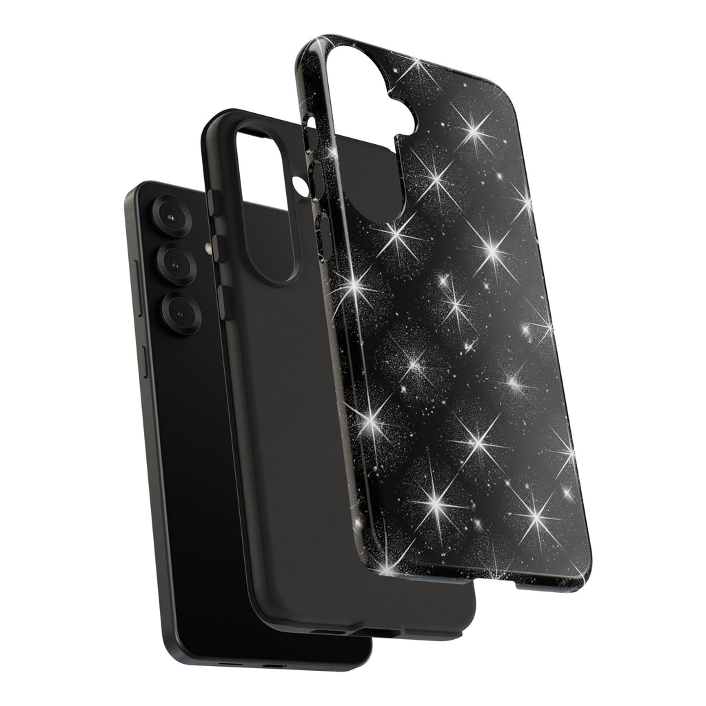 Galaxy Sparkle Tough Phone Case — Black Starfield Protective Cover
