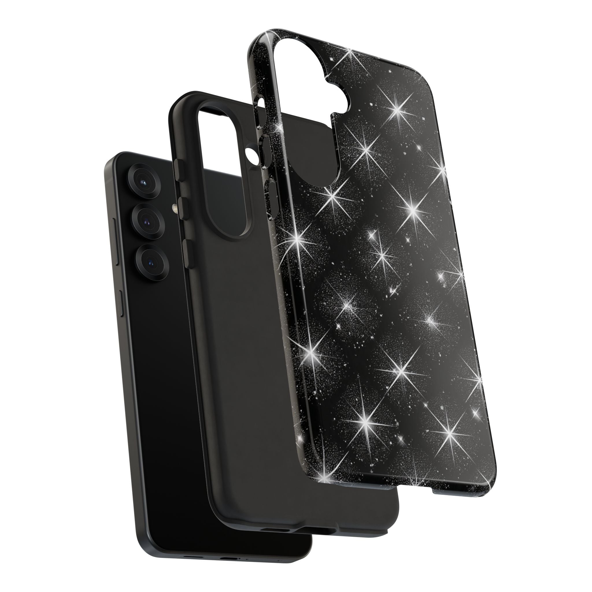 Galaxy Sparkle Tough Phone Case — Black Starfield Protective Cover