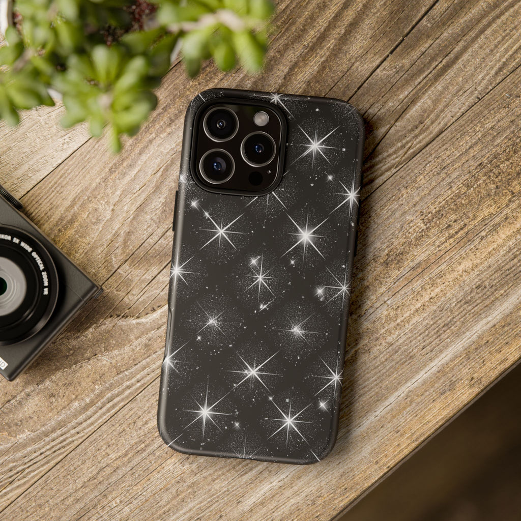 Galaxy Sparkle Tough Phone Case — Black Starfield Protective Cover